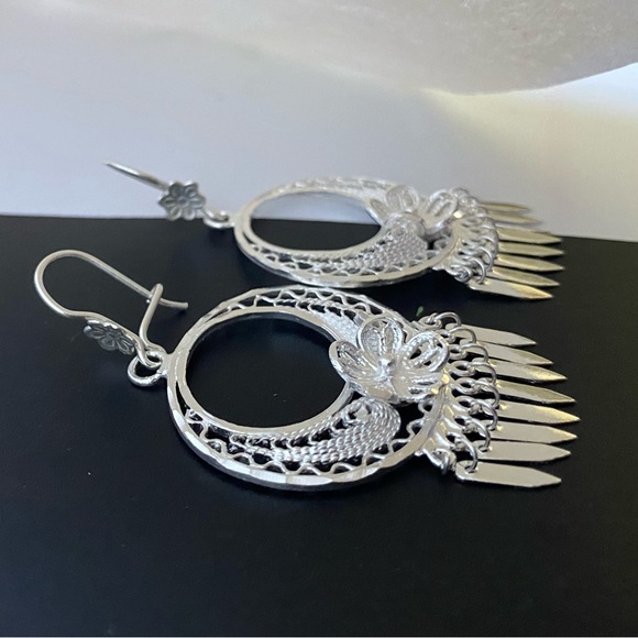 925 STERLING SILVER MEDIUM ROUND FOLKLORIC FILIGREE EARRINGS  From Mexico - Picture 7 of 11